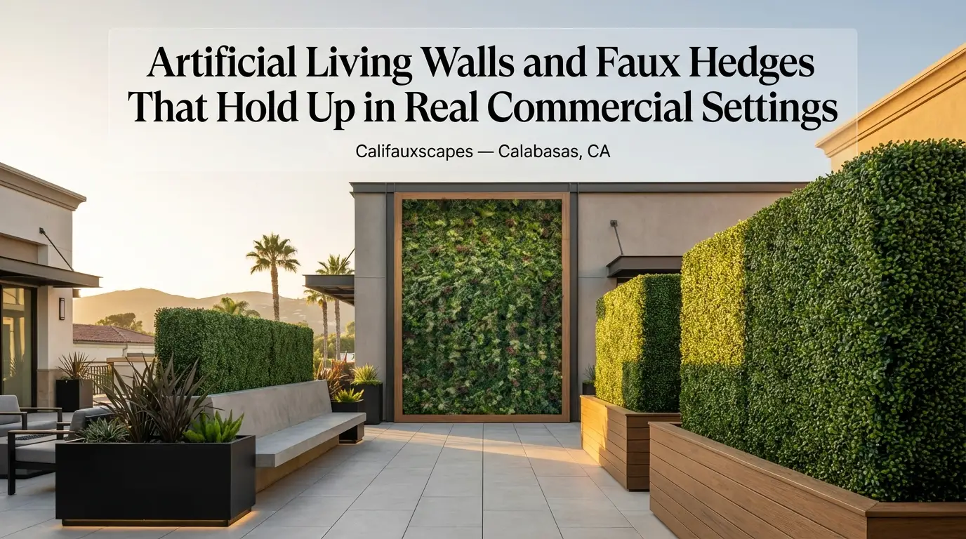 Califauxscapes in Calabasas, CA: artificial living walls and faux hedges that hold up in real commercial settings