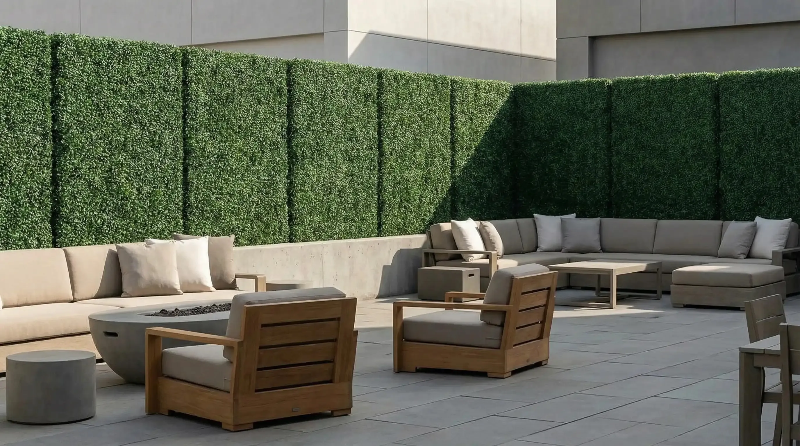 Artificial boxwood living wall for an apartment security gate in Los Angeles, CA