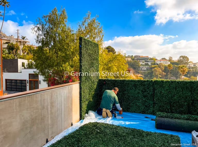 Brentwood privacy hedge installation: 600 sq ft of UV-resistant artificial hedges image 7