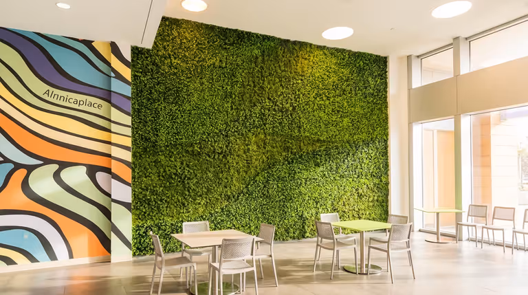 Artificial living wall for a Santa Monica mall food court (420 sq ft, UV-rated) image 3