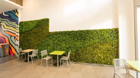 Artificial living wall for a Santa Monica mall food court (420 sq ft, UV-rated) image 9
