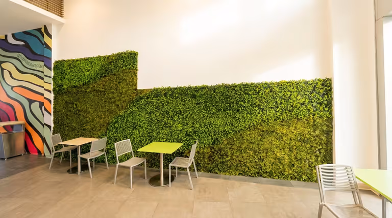 Artificial living wall for a Santa Monica mall food court (420 sq ft, UV-rated) image 10